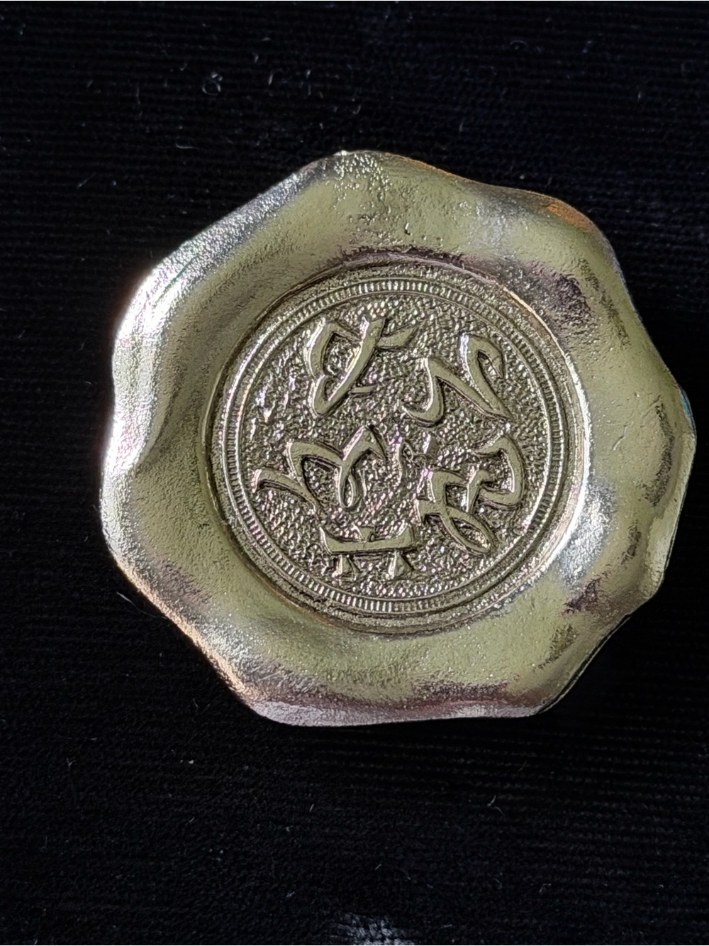 Vintage ART Signed Wax Seal Scarf Clip Brooch - Silver Tone Asian Script Pin